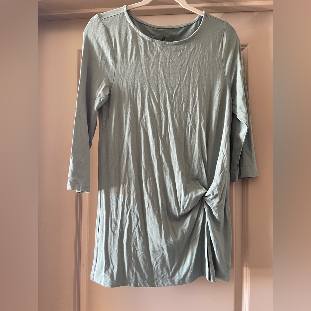 Cupio Sage Green 3/4 Sleeve Dress with Side Knot and Slit